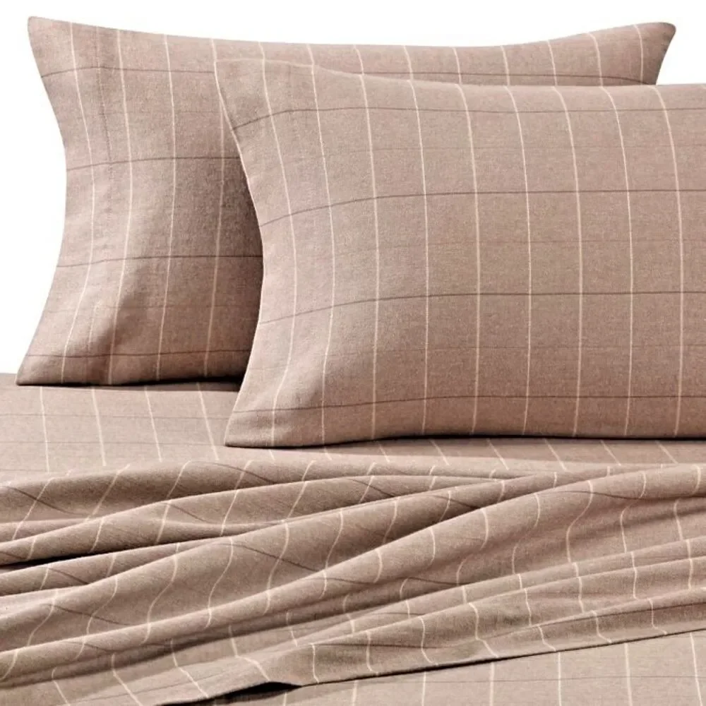 Luxury Portuguese Flannel King Size Pillowcases Set of 2 Heavyweight Light Brown